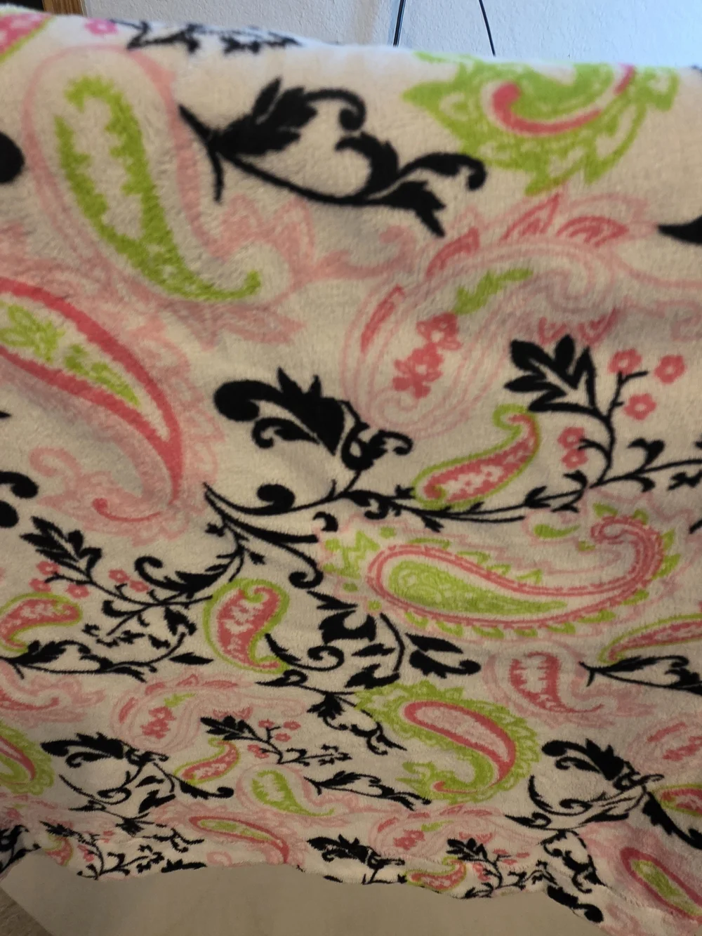 Pink Green Black Paisley Floral Fleece Throw Blanket